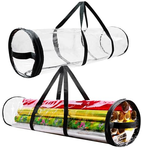 Christmas Wrapping Paper Storage Bag Zipped Gift Wrap Bag with Handles Waterproof Tidy Storage Solution Organiser (Clear 100 cm)