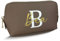 Kosmetiktasche personalisiert Initial + Name, Schminktasche, Kulturtasche für Damen, Handtasche, Geschenk Frauen, Schminke Beauty Make-Up (Taupe, klein)
