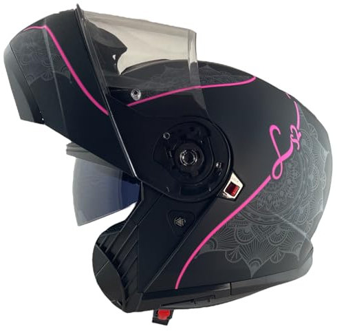 LS2 Helmet Casque Abattant Strobe 2 Taille S (55/56) Rose Fluor et Noir Mat KPA avec 22.06 et homologué P/J