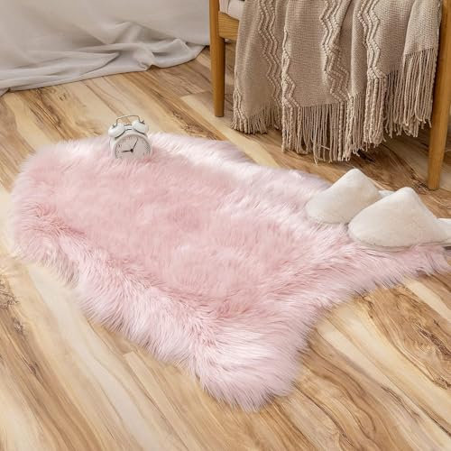 JXLOULAN Tapis moelleux en fausse peau de mouton - Hypoallergénique - Ne perd pas ses poils - Pour salon, chambre à coucher, chambre d'enfant, doux comme un nuage et lavable en machine - Rose - 75 x
