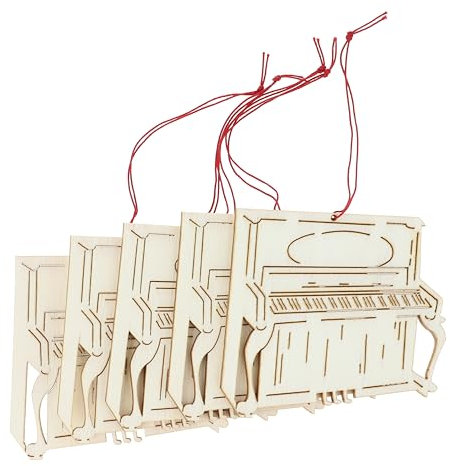 Musikboutique Anhänger aus Pappelholz als Instrumente oder Noten, 5er-Packung (Klavier)