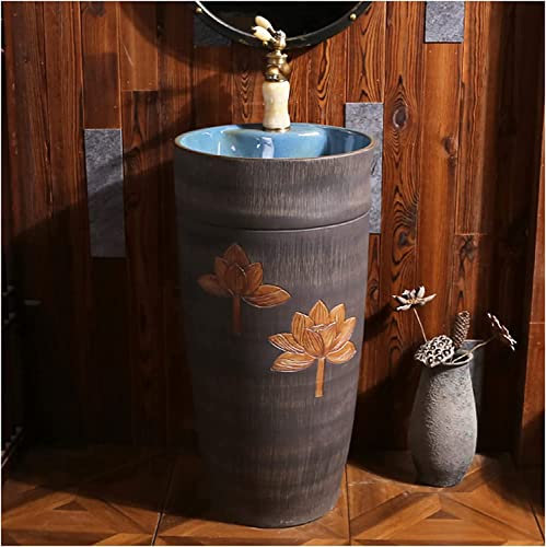 Lavabo da Bagno Artistico con Colonna Completa, lavabo da Bagno su Colonna, lavabo in Ceramica e lavandino per lavabo su Colonna (Q Senza Specchio)
