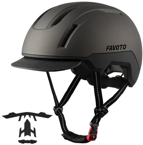 Favoto Casque de Vélo Urbain avec Visière - Technologie Double Inmould Casque de Scooter Léger pour Adultes Certifié CE L 59-61cm Réglable Titane