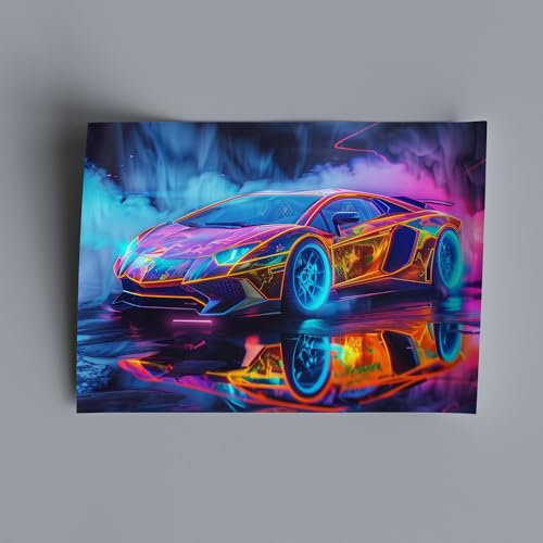 Italienischer Rennwagen mit Lichteffekt Sportwagen Wandbild als Dekoration, Fotoposter, 40x60 cm