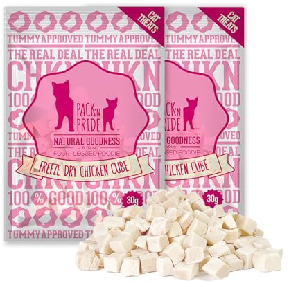PACK’N PRIDE Freeze Dried Cat Treats, 2 Pack*30g Cat Snacks for Indoor Cats, with Pure Chicken Breast Meat, Low-Fat and High in Protein