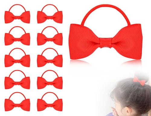 KAPSING 10 Stück Baby Mädchen Schleifen Haargummis,Mini Gummibänder,Elastische,Pferdeschwanzhalter,Head Styling Haarschmuck Zubehör,für Baby Kleinkinder Mädchen(Rot,5.5 * 4cm)
