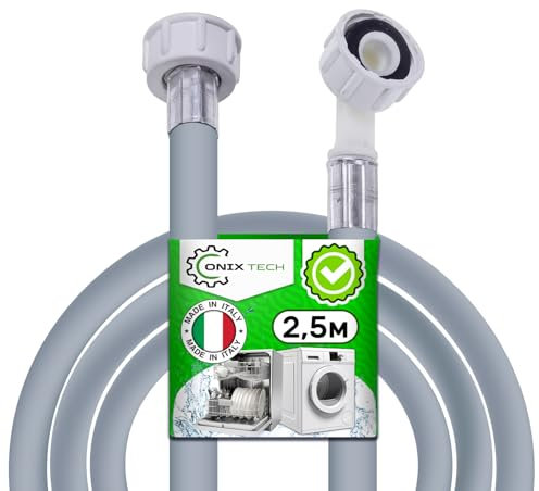 Manguera Lavadora y Lavavajillas 2,5m para Alimentacion Agua con Válvulas Ø 3/4 Presión de 20 a 60 Bar para Temperaturas de hasta 25°C - MADE IN ITALY - Garantía de 5 Años - ONIX TECH
