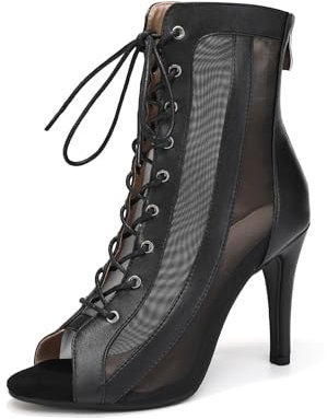YCALCP Stivali da Ballo Latino Donna Punta Aperta con Lacci Salsa Tango Scarpe da Ballo Performance, 38 EU