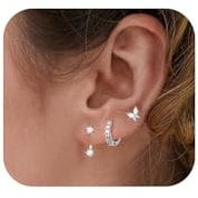 Kenivira 3 Paare Silber 925 Ohrringe für Damen - 14 Karat Vergoldete, Hypoallergene Kleine Ohrstecker und Creolen Sets für Mehrere Piercings