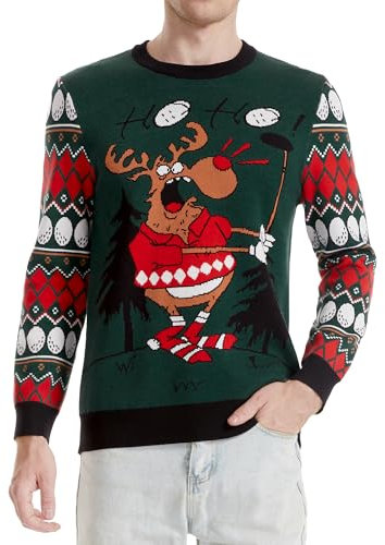 Runhit Hässliche Weihnachtspullover Herren Ugly Christmas Sweater Lustig Unisex Xmas Strick Pullover Golf 2XL