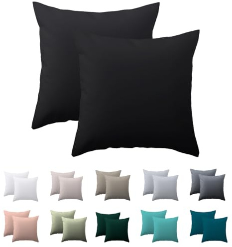Nesture Kissenbezug 80x80 2er Set, Schwarz, 100% Mikrofaser | Kopfkissenbezug 80x80cm mit Reißverschluss, kissenhülle weich & bügelfrei, atmungsaktiv, Pflegeleicht bei 60°C waschbar