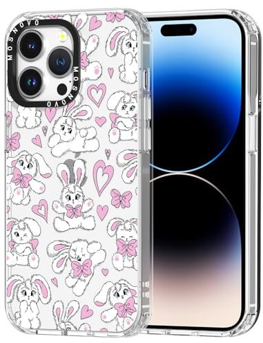 MOSNOVO Case for iPhone 14 Pro Max, [Buffertech 6.6ft Military-Grade Drop Protection] [Anti Peel Off Tech] Clear TPU Bumper Phone Case Cover Design - Bunnies