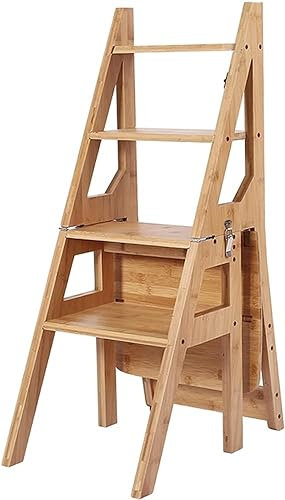 KUANGGE ladderSolid Wood Folding Library Ladder Chair Step Ladders Step Chair Foldable Stool Dual Purpose Stepladders Climb Step Multipurpose Flower Stand