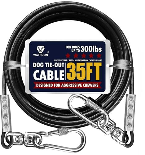 Cable de amarre para perros de hasta 300 libras, 100 pies, extra fuerte, 1000 libras, resistencia a la rotura, correa de entrenamiento, cable para correr perros para patio, jardín, parque, camping al