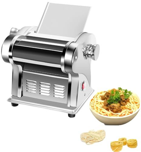 MZBDYYF Commercial Stainless Steel Fully Automatic Electric Pasta Maker, Dough Cutter Dumplings Roller Noodles Machine - 0.3-4mm Adjustable Thickness 2Knives