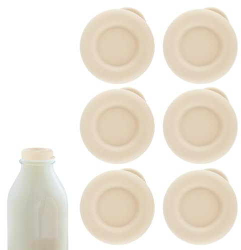 6pcs Silicone Replacement Caps for Libbey & Stanpac Glass Bottle, 48mm Diameter Milk Bottle Lids Replacement Reusable Bottle Covers Caps for Libbey & Stanpac Bottle Accessories (off-white)