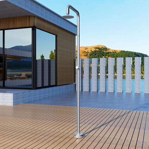NOLUXA IMEX - Ducha Piscina Exterior Acero S.316 | Ducha Terraza Exterior con Rociador Redondo 250mm | Outdoor Shower para Jardin con Agua Fría | Serie Oregon | Color Acero