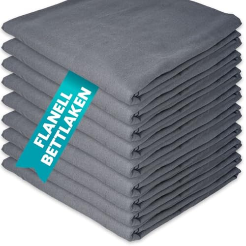 Flanell Bettlaken 100x200 cm Anthrazit Baumwolle ohne Gummizug | Glatte Betttuch 100 % Baumwolle Atmungsaktiv, Waschbar & pflegeleicht. Hotel Laken flauschig ohne Spanngummi