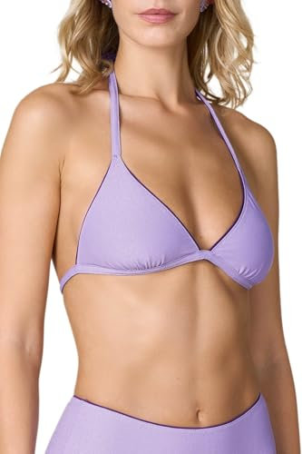 Goldenpoint Donna Costume da Bagno Lamè - Parte Alta del Bikini - Triangolo Fisso con Imbottitura Removibile in Tessuto Tinta Unita con Lurex a Contrasto Taglia 1B Colore Lavanda