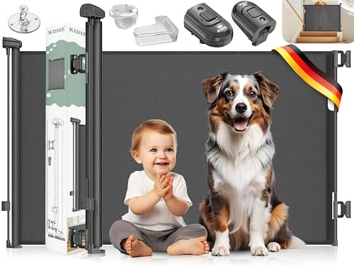 KIDIZ® Treppenschutzgitter Türschutzgitter ausziehbar bis 140cm | kindersicheres Treppengitter für Babys & Haustiere | Schutzgitter für Treppen & Türen Absperrgitter inkl. Bodenanker & Montagezubehör