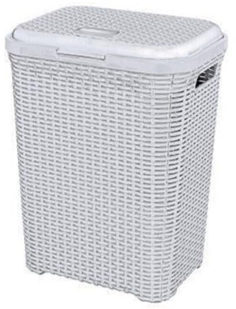 Cesto para Ropa Sucia 65 L - Envio 24h - con Asas y Tapa, pongotodo Rattan de plástico duro. Cubo para plancha, Almacenaje juguetes, herramientas o Multiusos. Ligero y Resistente. (Blanco, 65 Litros)