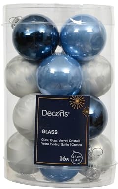 Weihnachtskugeln Glas 3,5cm 16 Stück - matt & glänzend - Kleine Christbaumkugeln Weihnachtsbaumkugeln für Weihnachten - Christbaumschmuck & Weihnachtsbaumschmuck - Blau Weiß Mix
