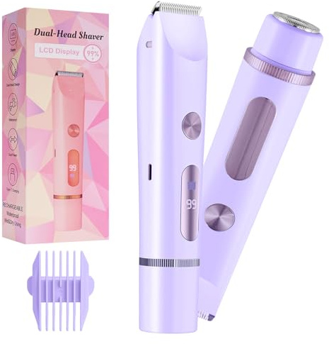 Intimrasierer für Frauen, 2-in-1 Dual Head Shaver Rasierer Mini-Damenrasierer Rasierer Damen mit Akkustandsanzeige für Gesicht, Beine und Arme (Lila)