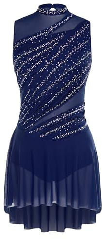 Oyolan Vestito da donna Pattinaggio Artistico Body Ginnastica Danza Strass senza maniche Vestito Danza Contemporanea S-XXL