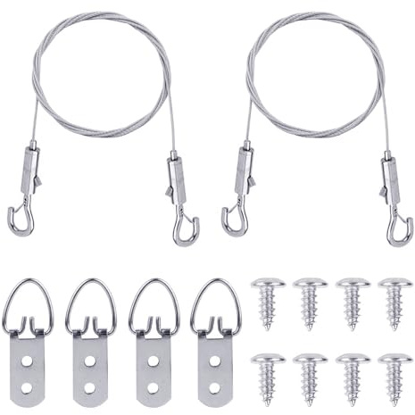 elook Picture Wire Hanging Kit, 2PCS Heavy Duty Picture Wire with Hooks and Screws, Picture Hanging Wire for Wall Frames, Mirrors, Artwork, Photos, Paintings, DIY Home Décor