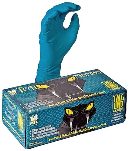 SPI Teal Mamba Industrial Strength Latex Gloves - 14mil Thickness - Touch Screen Compatible - Box of 50 (Medium)