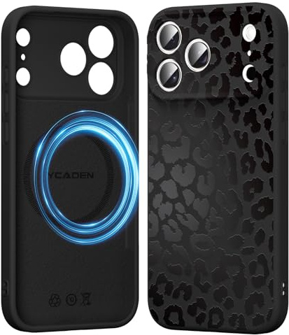 Saqmkil Handyhülle für iPhone 17 Pro Hülle für Magsafe mit Leopard Muster | Aesthetic Schwarz Leo Motiv Mädchen Design Magnetische Case, Weich Flüssigem Silikon Stoßfeste Schutzhülle Cover 6,3