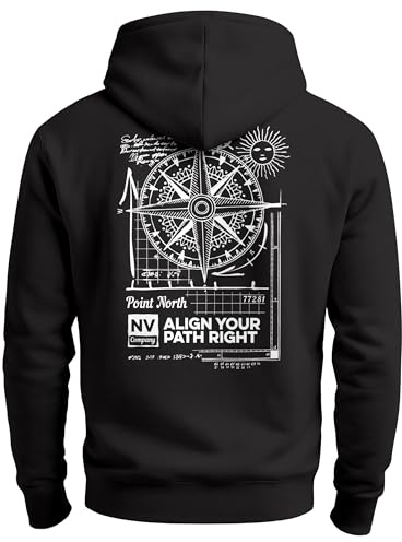 Neverless® Herren Sweatjacke Backprint Kompass Zipjacke Zip-Hoodie Männer Fashion Urban Streetstyle