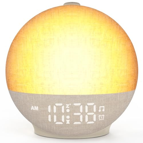 Sunrise Alarm Clock Wake Up Light, Sunset Simulation, White Noise Machine | 30 Soothing Sounds, 12 Colours Nightlight, Dimmable Bedside Digital Lamp Clock for Kids, Heavy Sleepers Bedrooms, Easy to Use