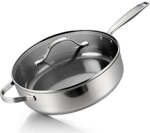 Be Living Essential Series Edelstahl-Sautierpfanne 28 cm mit Glasdeckel – hoher Rand – PFAS-, PFOA- und PTFE-freie Keramik-Antihaftbeschichtung – induktionsgeeignet – Schwarz