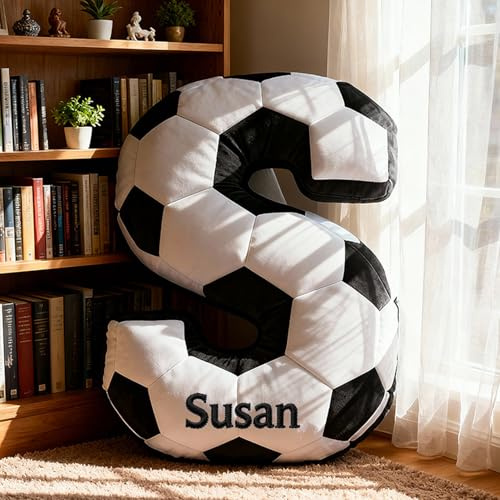 Drawelry Personalisierte Jersey Zierkissen mit Name Nummer Gedruckt Kopfkissen Ballsport Muster Sofa Bett Auto Deko Kissen Geburtstag Geschenk für Familie Freunde Kinder Athlet (Fußball-Letter)