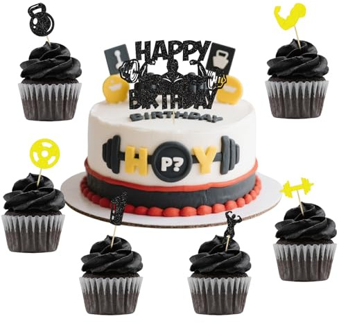 Gkhlg 25 Stück Fitness Kuchendekorationen Fitness Cake Topper für Kindergeburtstage Jungen und Männer Sportparty Fitnessparty Bodybuilderparty zur Dekoration von Geburtstagskuchen Cupcakes