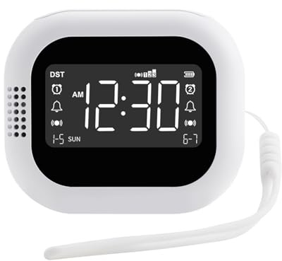 Matybobe Elektronische Uhr mit Vibration für Schwere Schläfer, 1800-mAh-Akku, Zwei Alarme, Kindersicherung, Sommerzeit, 3-Stufen-Vibration (Weiß)