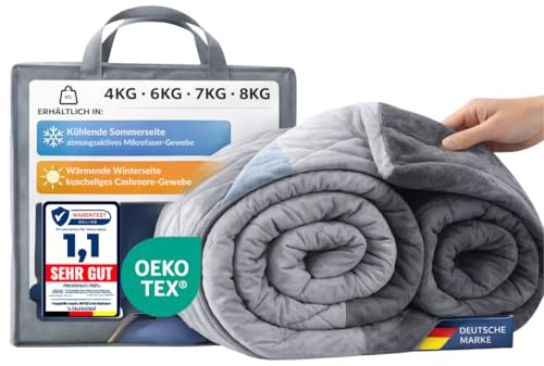 hERZtal Gewichtsdecke [5kg-8kg] – 200x135 cm Therapie-Decke mit Glasperlen – Sommer- & Winterseite – Oeko-TEX Zertifiziert – inkl. Tasche (5 Kg)