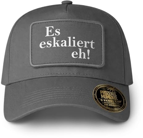 Es eskaliert eh! - Cap mit Patch - 5 Panel Baseball Cap mit abnehmbarem Klett-Patch und verstellbarem Snapback-Verschluss Unisex – Party Accessoire für Malle, Ballermann, Festival, JGA