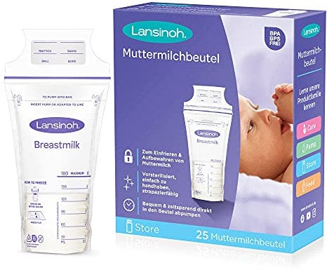 Lansinoh Muttermilchbeutel - 25 Stück - zum sicheren Aufbewahren und Einfrieren von Muttermilch - hygienisch & platzsparend