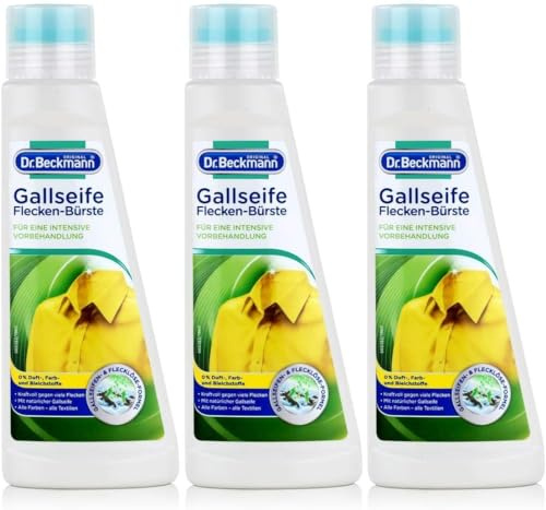 Dr. Beckmann Gallseife Flecken-Bürste | (3 x 250 ml) | mit echter, natürlicher Gallseife und weicher Spezial-Bürste , 3er Pack