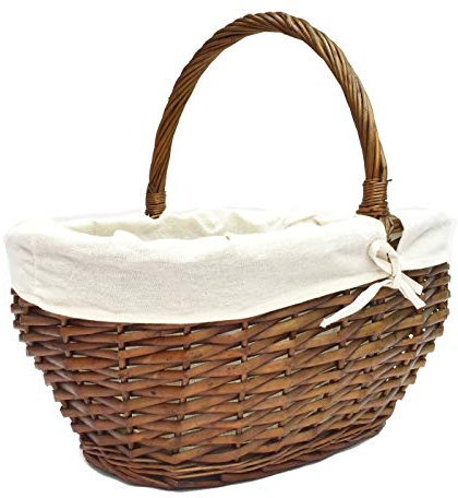 Strong Oval Wicker Garden Trug Basket Flower Harvest Log Fruit With Handle (Oak, Small 27x22x25cm)