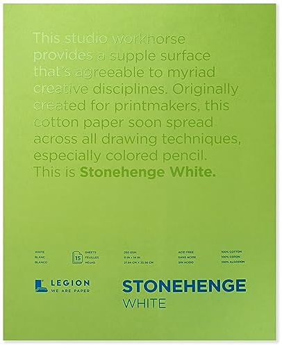 Stonehenge 100% Cotton Medium Weight Pad, White, 11 x 14 inches, 250gsm, 15 Sheets for Dry Media