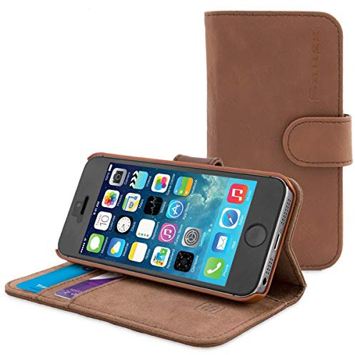 Snugg Schutzhülle für iPhone 4 / 4S – Etui aus Leder mit Kartenschlitzen und Ständer – Legacy-Kollektion, Flipcase, Handyhülle im braunen