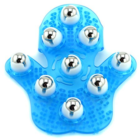 SAMYO Handflächenförmiger Massage-Handschuh mit 9 360-Grad-Rollen aus Metall, Körperpflege, Blau