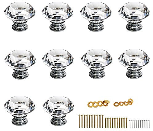 IGNPION 10X30mm Diamond Cut Clear Crystal Glass Kitchen Drawer Door Knob Cupboard Pull Handle Hardware for Bedroom Furniture, Bedside Cabinet, Dresser Unit and Chest