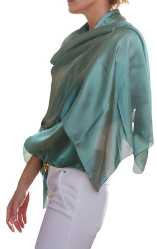 Prettystern Damen festlich 200cm XL Seidenschal Chiffon Seidentaft 100% Seiden-Stola für Abendkleid Schultertuch Party Begleiter 23. Pfau Blau