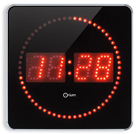 Orium 11937 Elektrische Wanduhr LED Metall/Aluminium/Glas schwarz/Silber 28 x 2,5 x 28 cm