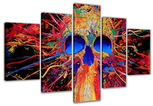 Visario 160 x 80 cm Bild auf Leinwand abstrakt bunt Totenkopf 5532-SCT deutsche Marke und Lager - Die Bilder/das Wandbild/der Kunstdruck ist fertig gerahmt