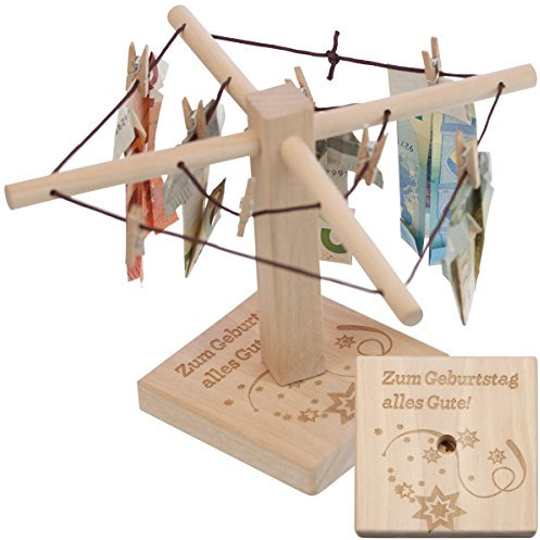 Geschenke 24 Geld-Wäschespinne zum Geburtstag: Geld originell und kreativ verpacken - individualisierbar mit Name und persönlicher Gravur für Männer und Frauen mit hübschem Stern-Design